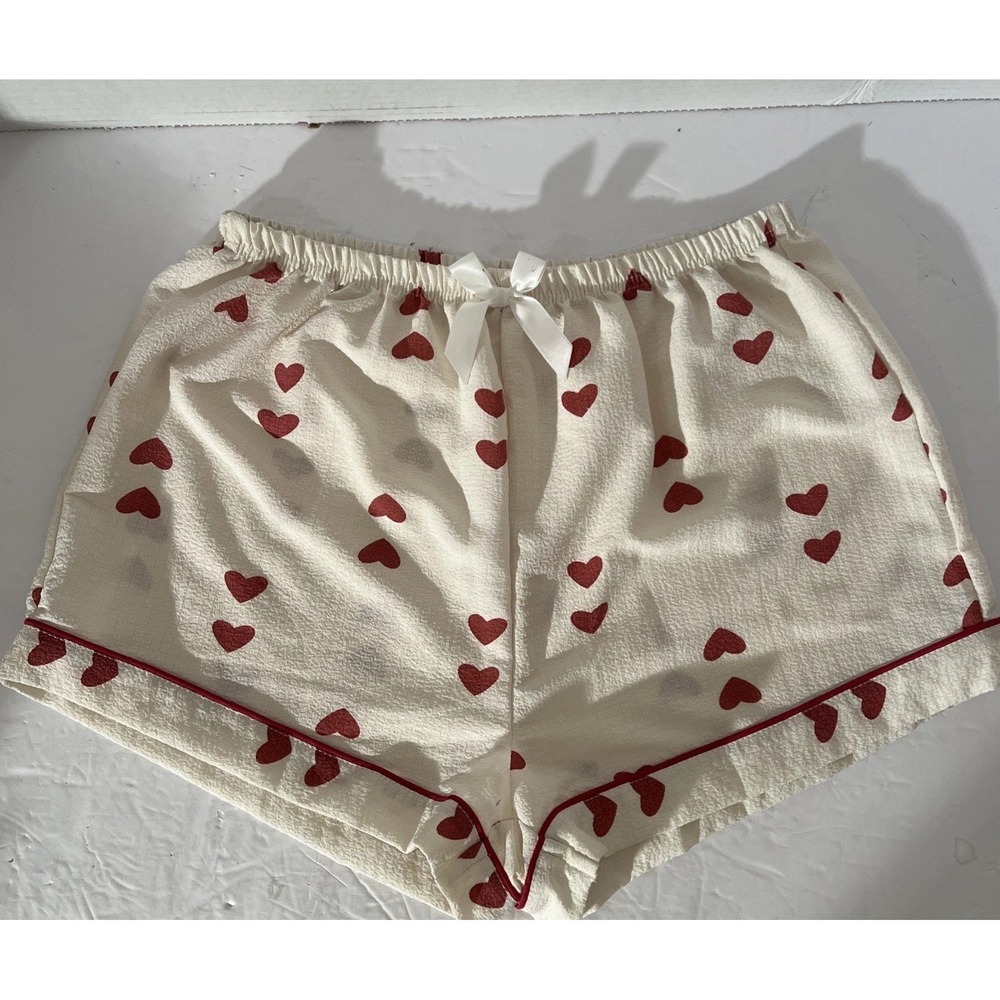 Women's Printed Heart PJ Shorts with Satin Ribbon Sizes M